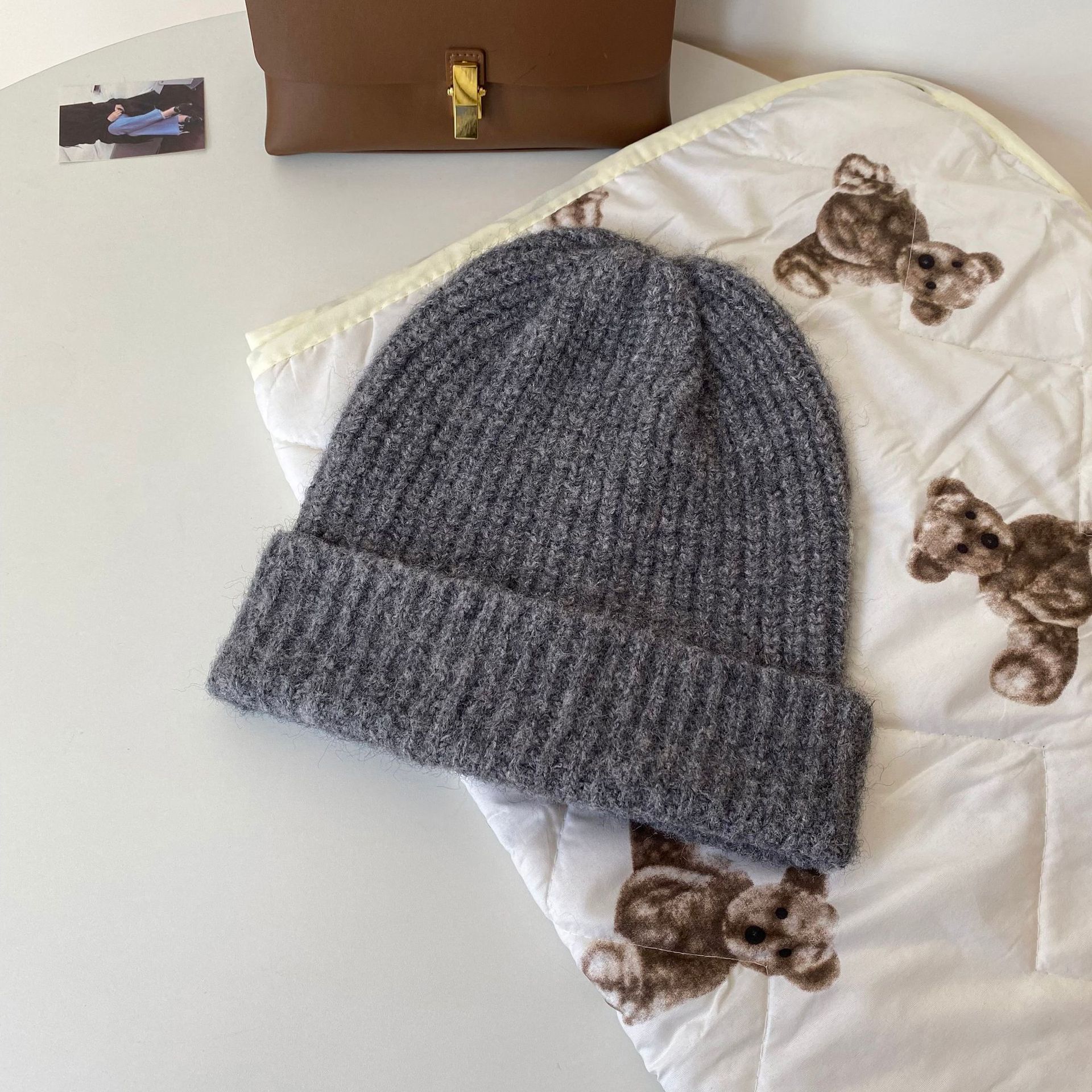 

Wool Solid Color Knitted Hat for Women In Autumn and Winter Versatile Big Head Circumference Pile Hat Cold Hat Warm Face Small Wool Hat Men M（56-58cm）