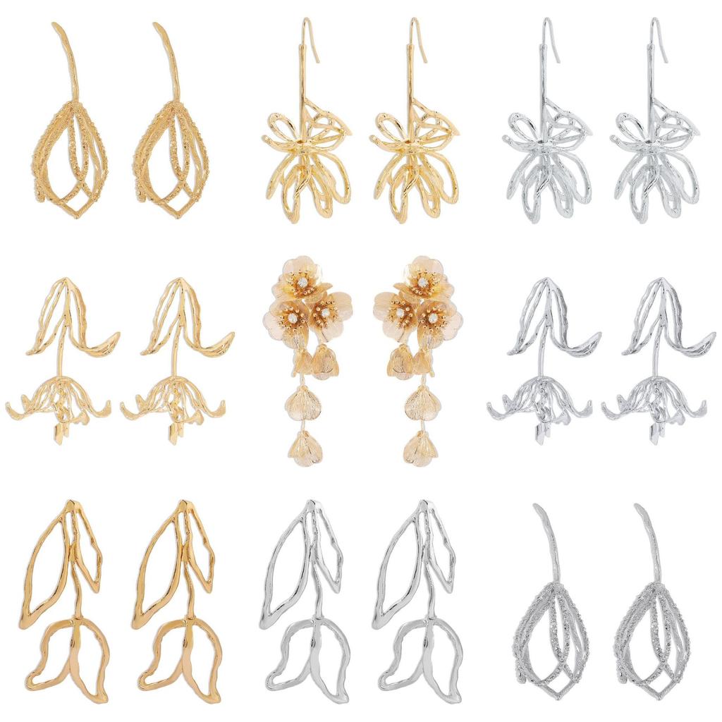 Cross Border Exaggerated 3D Geometric Earrings Heavy Metal Style Flower Design Runway Party Fashion Ear Jewelry