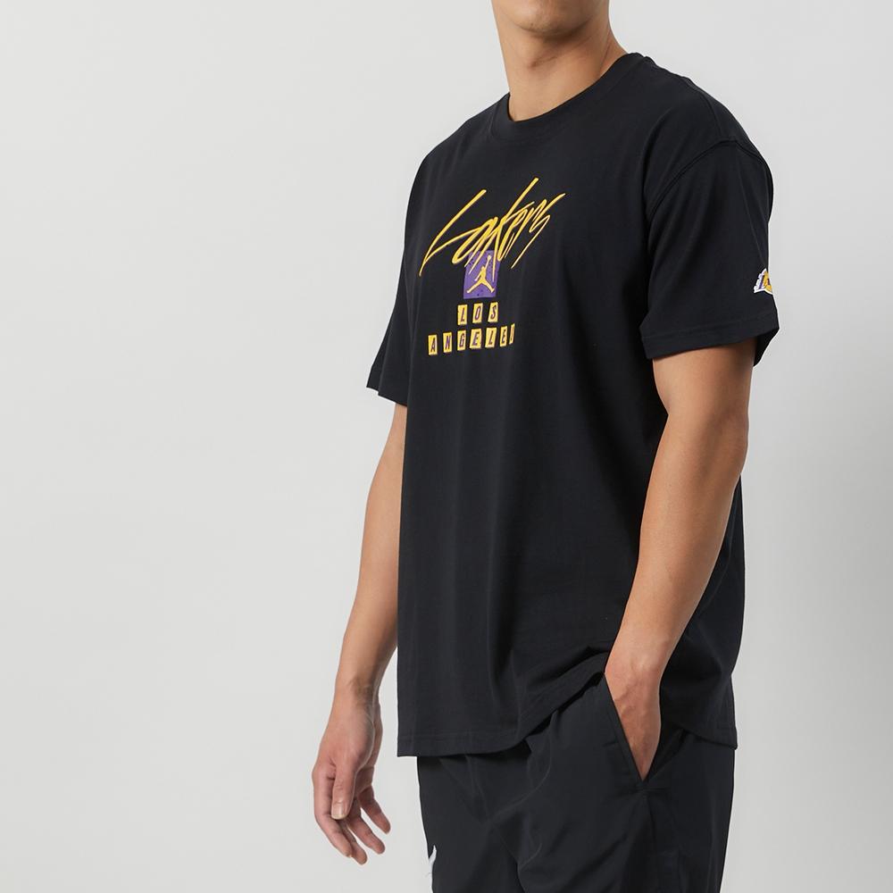 Jordan NBA Los Angeles Lakers Letter Print Crew Neck Casual Loose Short Sleeve T-Shirt Men Tops Black FN1070-010