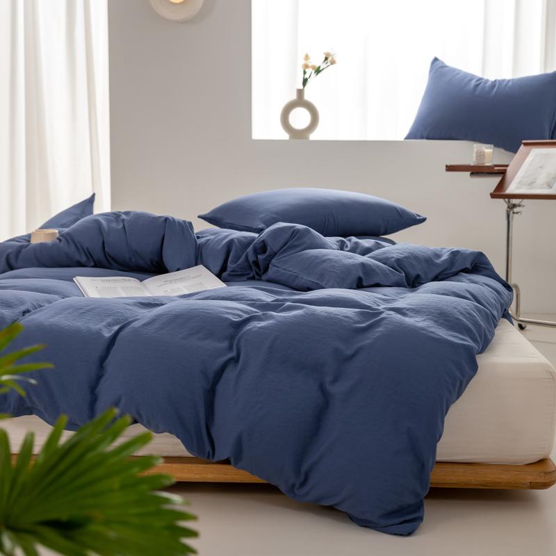 1pc Solid Color Duvet Cover 100% Washed Cotton Quilt Cover Japanese Minimalist Style Bedding Single Double King Queen Size Bed