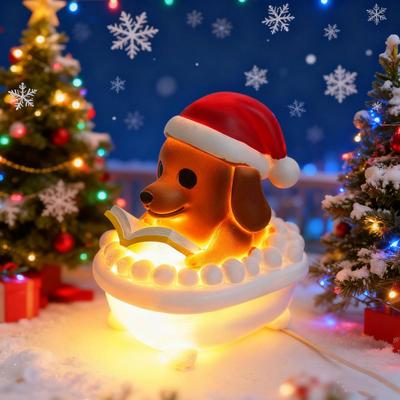 Weihnachten Welpe Nachtlicht LED Harz Geist Hühnchen Skulptur USB Betrieben Warm Gelbe Lampe Niedliche Tierfigur Ornament