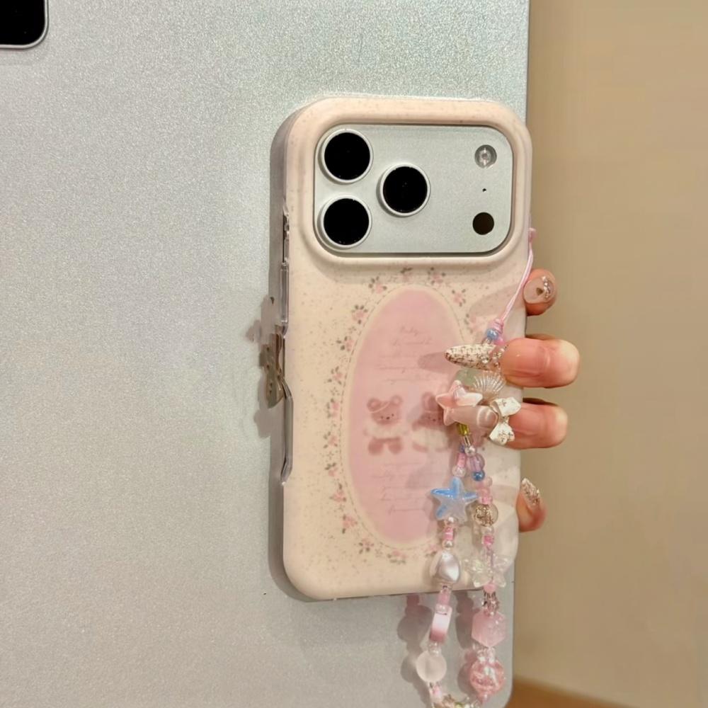Cute Floral Bear Rabbit Print Shockproof Full Cover Case for iPhone 17ProMax 15Pro Ins Sweet Girl Phone Cover