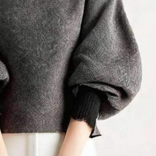2026 Autumn/Winter Stand Collar Color Block Lace Knitwear