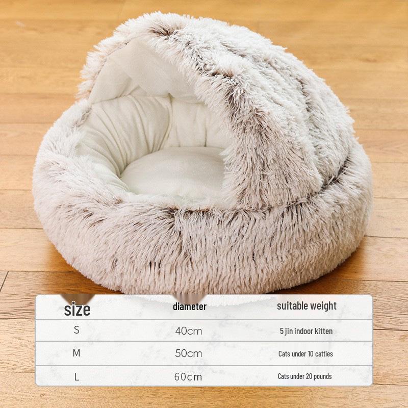 Kristall Sammet Husdjursbo: Mysig halvomsluten plyschsäng för djup sömn katter & hundar