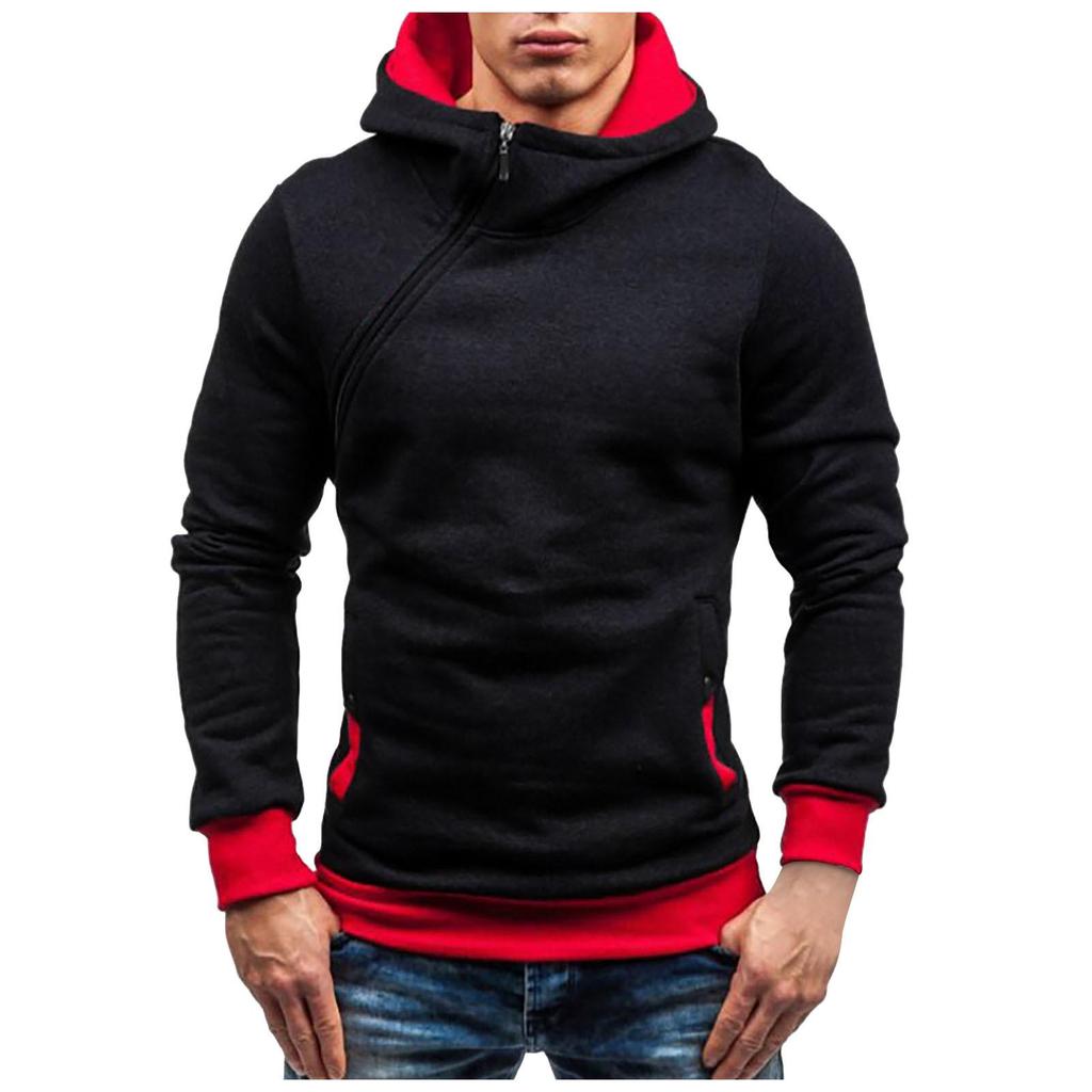 Men's Autumn and Winter New Hooded Sweater Pullover Men's Diagonal Zipper Hooded Sweater Multi-color