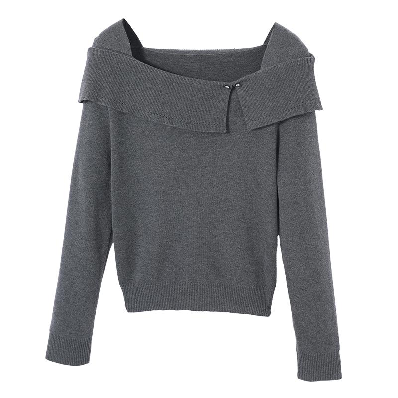 Women s Unique Design Off-Shoulder Lapel Knit Sweater M