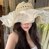 Sweet Cute Cherry Lace Edge Straw Hat For Women Summer Hollow Seaside Beach Vacation Big Brim Sunshade Cap  Sun Cap