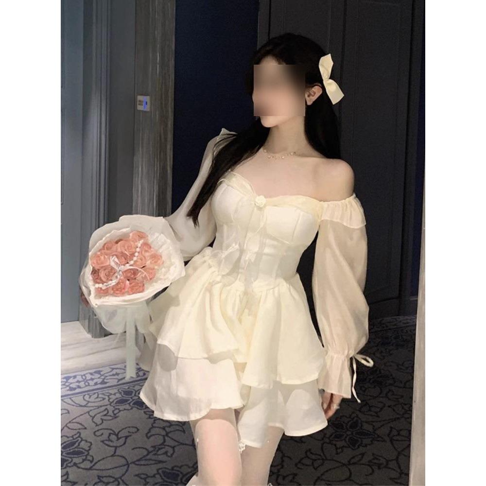 Gentle wind sweet dress fairy waist temperament niche princess short skirt spring