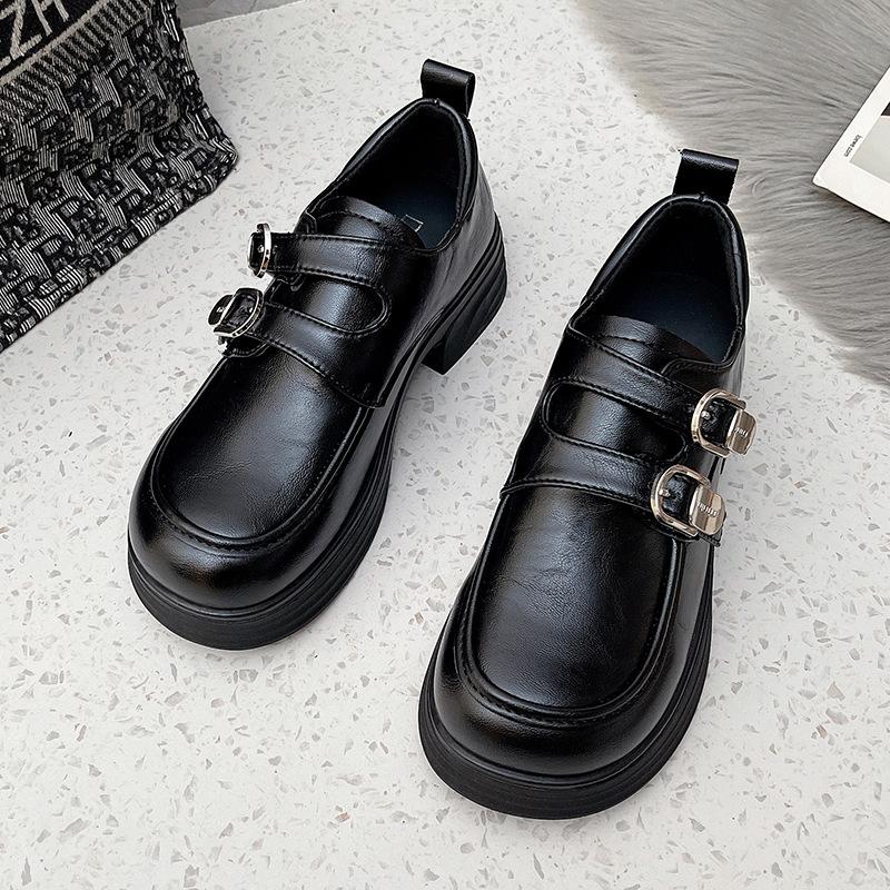 French Retro Black Heightened Platform Small Leather Shoes Women's 2025 New Spring and Autumn Versatile Skirt Mary Jane Single Shoes