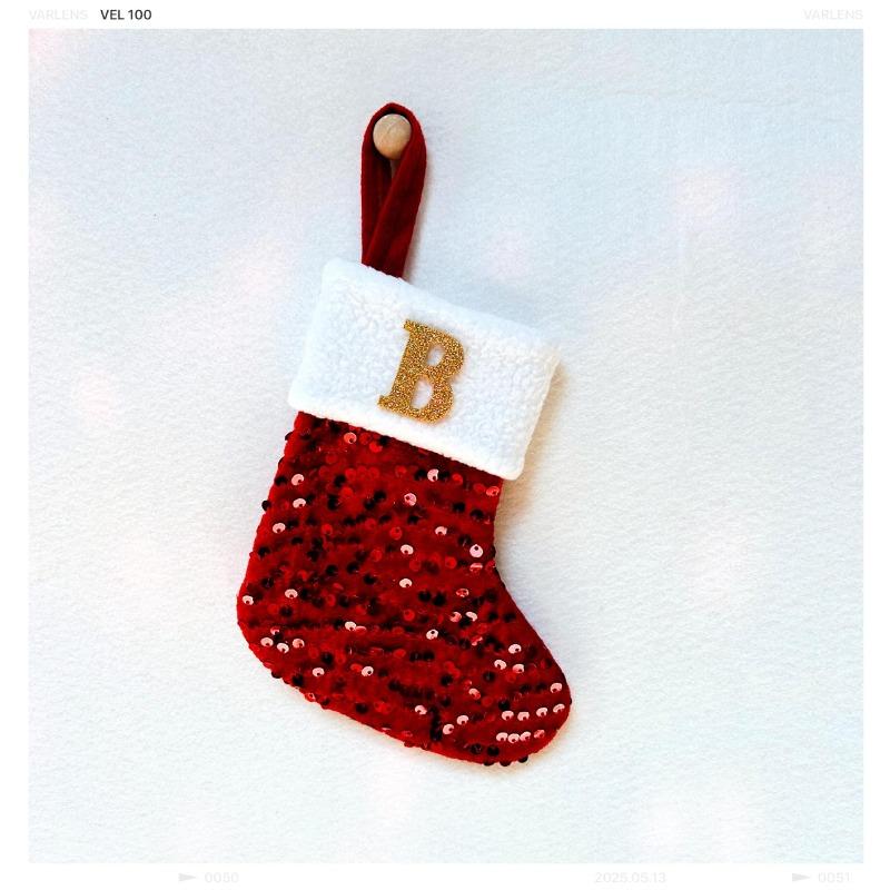 New creative DIY silver sequined knitted socks red letter christmas stockings christmas day decorative knickknacks