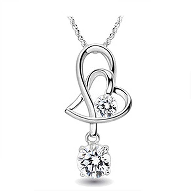 Korean Silver Double Heart Pendant Necklace