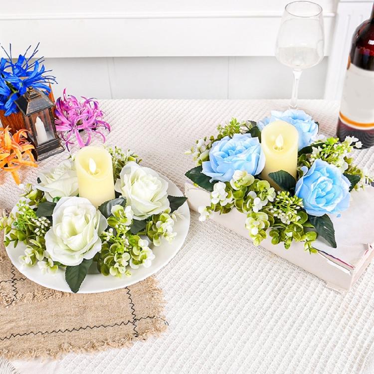 5Pcs Simulated Rose Flower Candlestick Wreath Small Candle Rings Dining Table Centerpieces Decoration Wedding Props