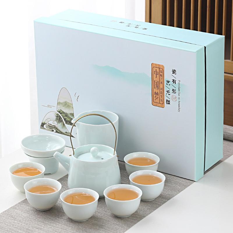 Household simple color glaze ceramic kung fu tea set gift box set gift gift