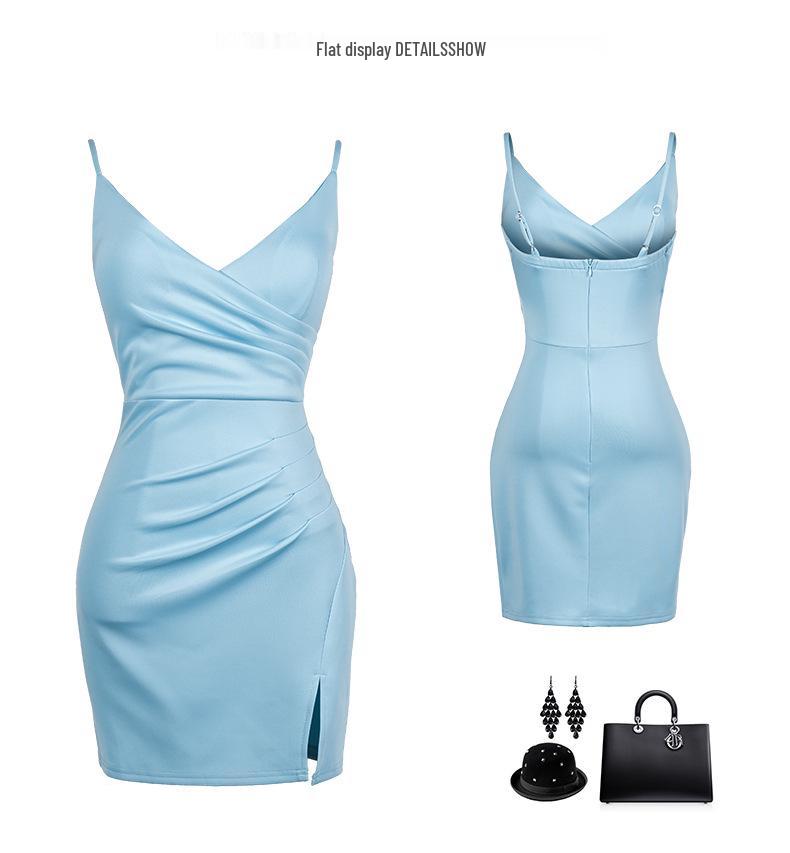 Slimming Low-Cut Bodycon Hip Wrap Dress for Nightclubs and Massages