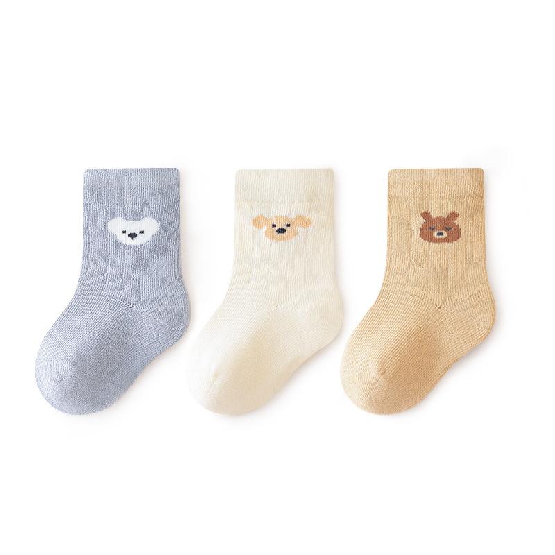 3Pairs/set New Autumn High Elastic Boneless Newborn Baby Tube Socks Toddler Girls Cute Bear In Tube Kids Infant Cartoon Socks