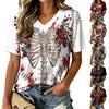 Women's V-Neck Short Sleeve Halloween Print T-Shirt