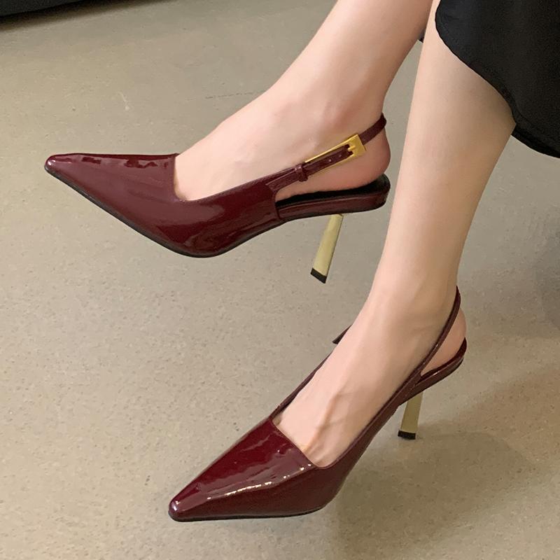 Fashion Wine Red Footwear Pumps Women 9cm Super High Heels Shoes Female Pointed Toe Fashion Metal Buckle Ladies Heels Shoes 2025