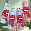 1PC Red Lips Mine Text Design 750ml Color Plastic Sports Water Bottle Leakproof Flip Straw Lid Suitable for Sports Office Home Use