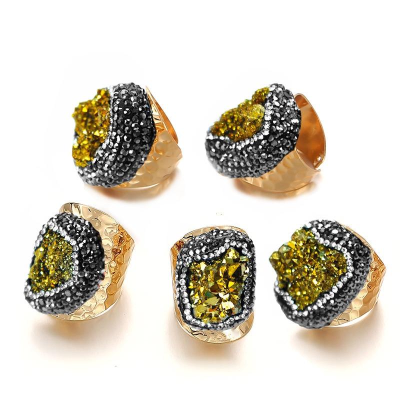 Natural Stone Adjustable Rings For Women Couple Colors Crystal Cluster Winding Ring Trend Wedding Band Couple Jewelry Party Gift