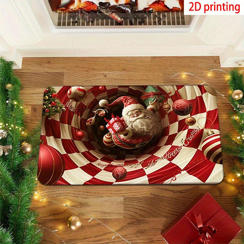 2D Flat Christmas Rug with Santa Print, Festive Decor Mat for Entryway, Bedroom and Bathroom ****