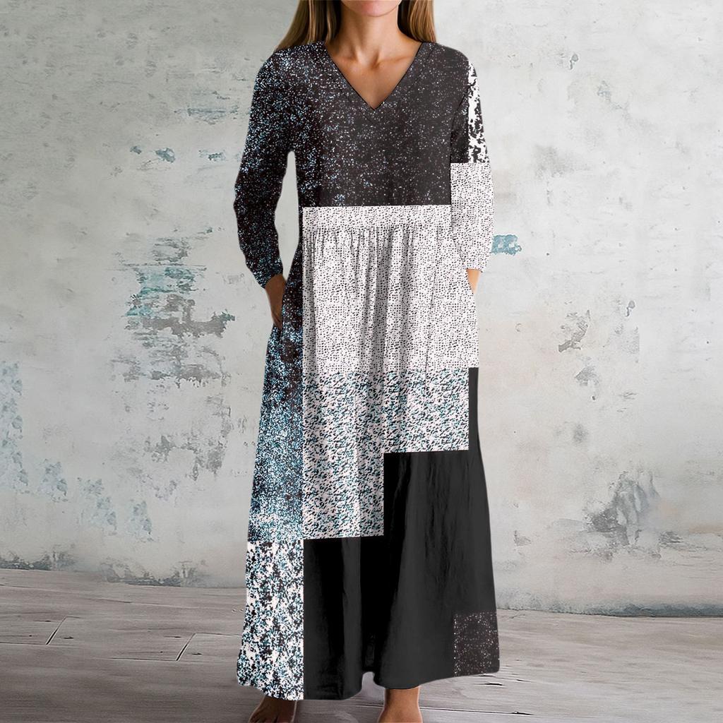 Women's Fashion Dress Spring V-neck Long Sleeve Dress