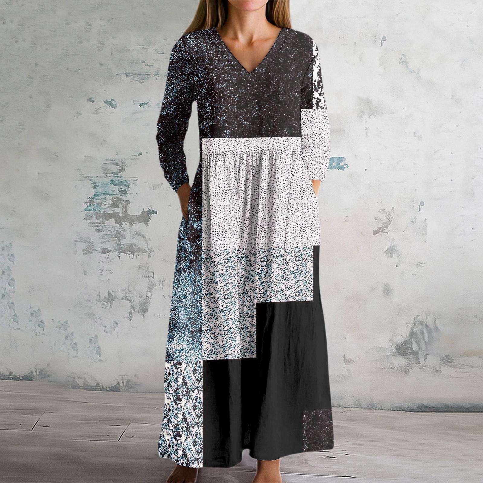 

Женское модное платье Весеннее платье с V-образным вырезом и длинными рукавами S