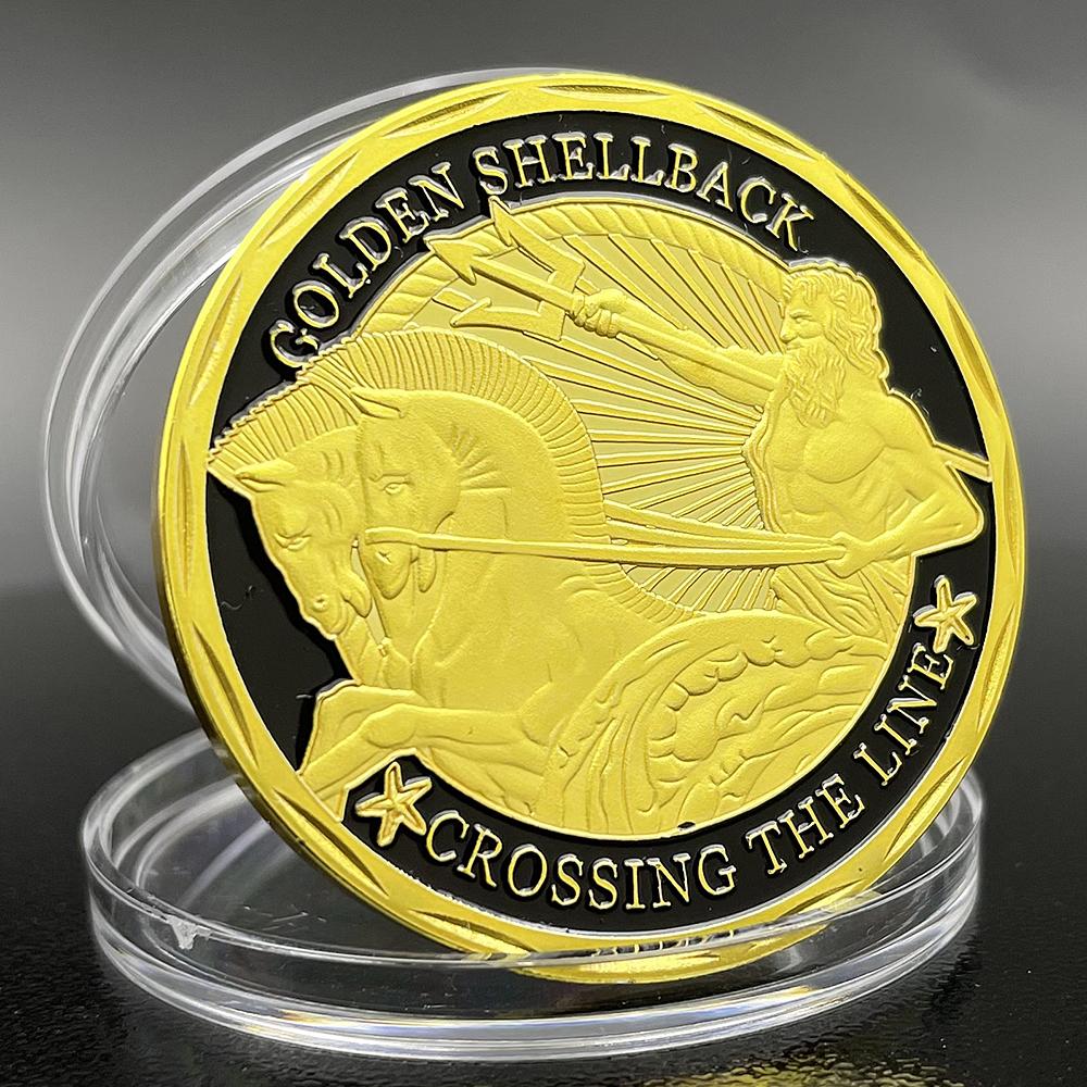 US Navy Challenge Coin Golden Shellback Crossing The Line Commemorative Coin in Capsule