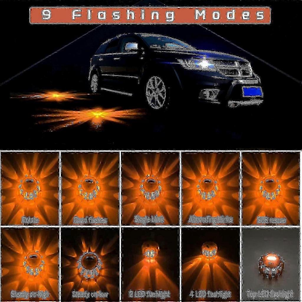 1/4-Pack Roadside Emergency LED Flashing Warning Flare Light Kit with Beacon Discs