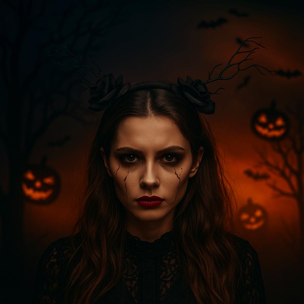 Rose Flower Branch Hair Hoop Skull Halloween Flower Crown Headwear Halloween Headband  Ladies