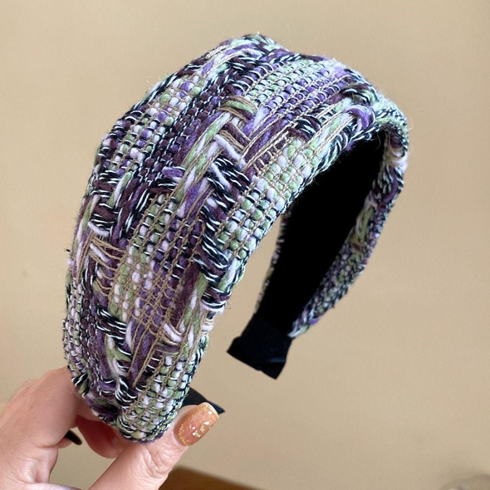 Anti-Slip Braided Headband Tweed Knitted Turban Headband Wide Brim Hairband For Women Daily Use