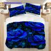 Blue Rose Pattern Bedding Quilt Set Quilt Cover Pillowcase Home Decoration Birthday Gift (1 * Duvet Cover + 2 * Pillowcase, Without Core)