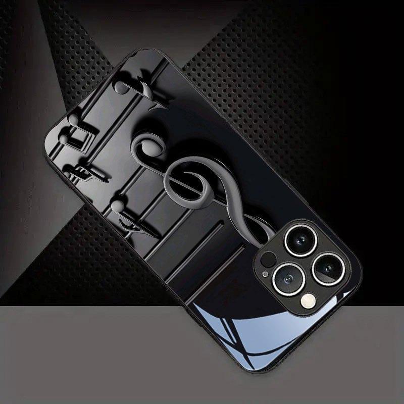 Schwarzes Musiksymbol-Muster Gehärtetes Glas Schwarze Handyhülle Für iPhone 17 16 15 14 13 12 11 Pro Max 17 Air 7 8 Plus XR XS X Hülle