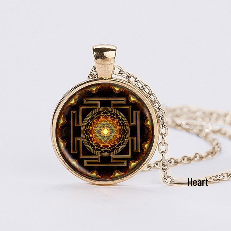 Sri Lanka Yantra Pendant Necklace - Vintage Sweater Chain