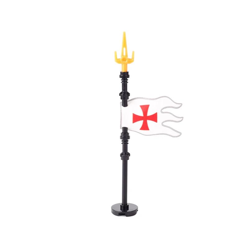 Medieval Army Empire Flag and Flagpole Set - Knight Building Blocks with Cloak and Weapon Bricks
