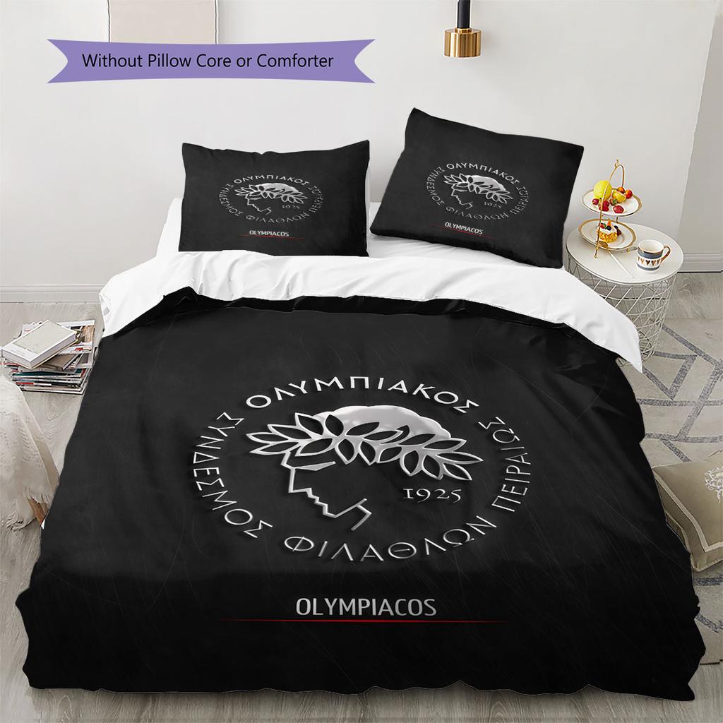 Juego de Colcha con Logo del Olympiacos Funda de Colcha Funda de Almohada Decoración del Hogar Regalo de Cumpleaños (1 * funda nórdica + 2 * fundas de almohada, sin núcleo)