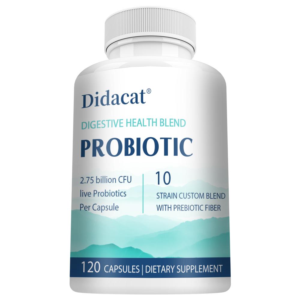 10 Strain Probiotic with Prebiotic Fiber, 120 Capsules Digestive Health Blend for Gut Balance 120PCS