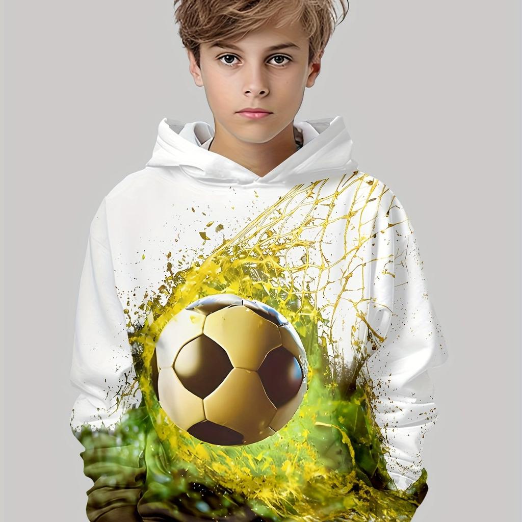 Autumn Winter 3D Football Printed Hoodies Fashionable Casual Warm Sports Long Sleeved Children's Boy Hooded Sweatshirts