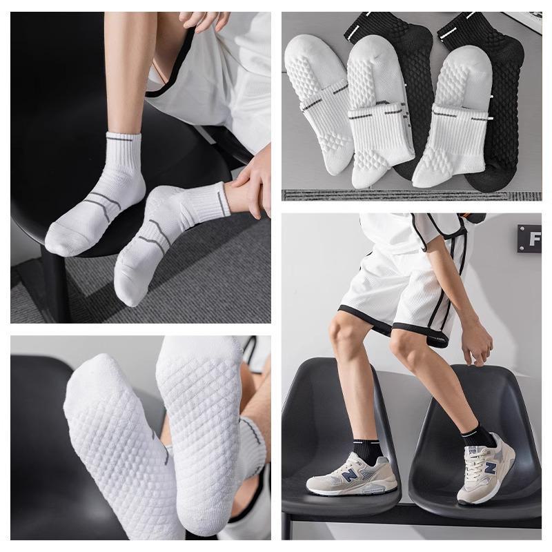 Unisex Medium Tube Cotton Sports Socks for Marathon, Autumn/Winter - White Towel Bottom, Black.