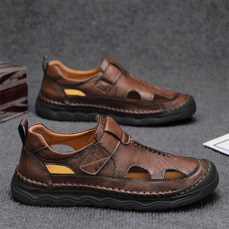 

Summer Men s Leather Casual Closed Toe Sandals Casual Sandals for Men Casual Shoes Handmade Leather Shoe 39 темно-коричневого