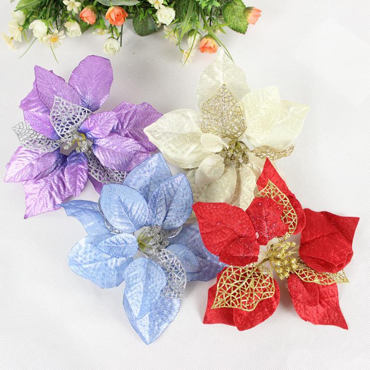Eye-catching 20cm European Style Christmas Fabric Flowers For Seasonal Decor