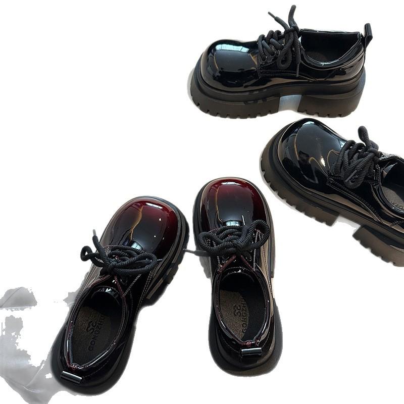 Big Head Sweet and Cool Muffin Platform Small Leather Shoes Women's 2025 Autumn New American Retro British Style Lace-up Single Shoes