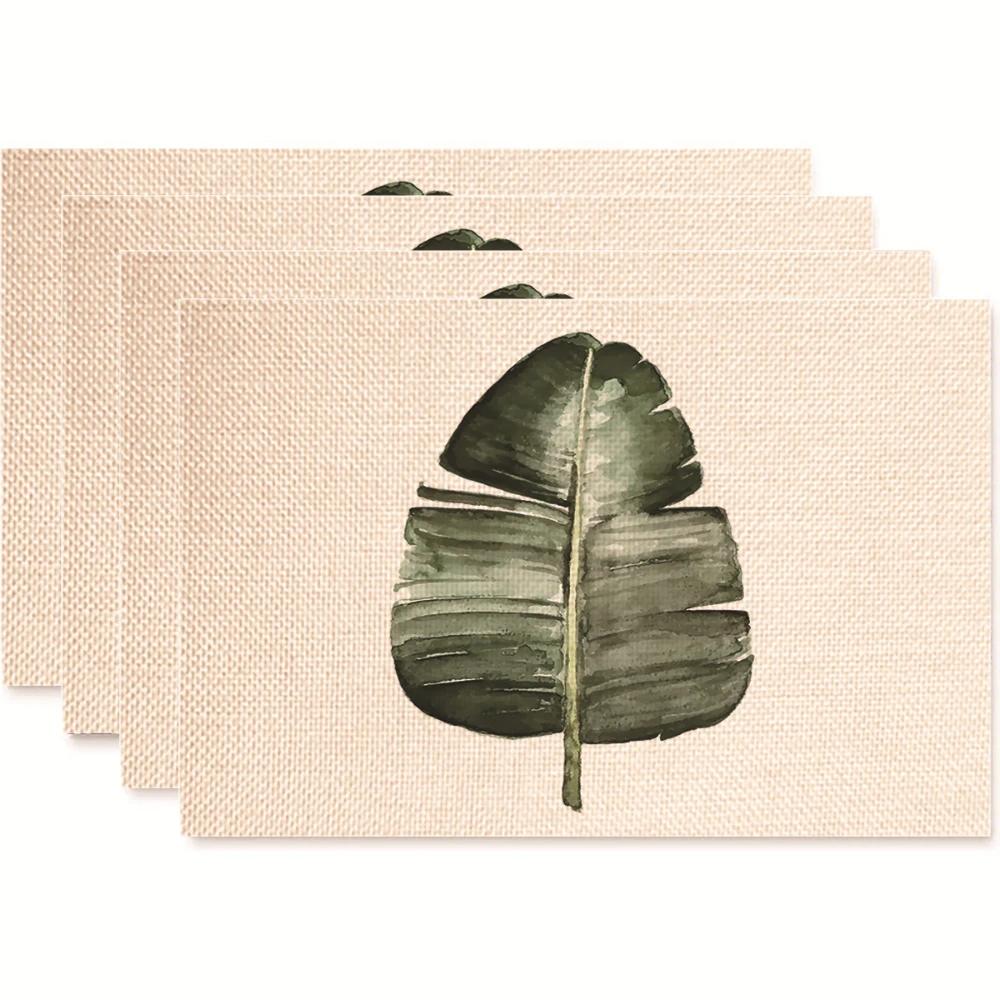Monstera Design Linen Placemat Heat Resistant Dining Table Mats for Plant Lovers Horticultural Theme Tableware Mats Daily Use