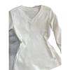 Women's Long-Sleeve V-Neck Base Layer Top, Cinched Waist, Solid Color, 2025 Autumn/Winter Style.