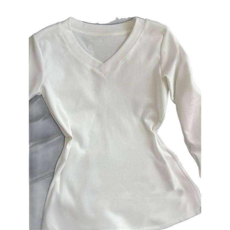 Women's Long-Sleeve V-Neck Base Layer Top, Cinched Waist, Solid Color, 2025 Autumn/Winter Style.