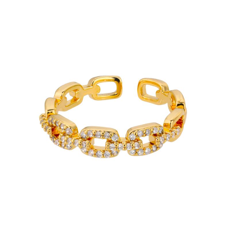 2025  Trendy Gold Plated Stainless Zircon  Rings For Women Chain Geometry Zircon Finger Ring Jewelry Gift