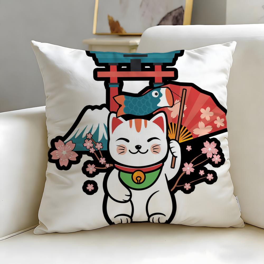 classic Neko Rich Luck Money Cat Cushion Cover Soft & Easy-Wash Pillow Case – Versatile for Couch, Bed, Travel and Office