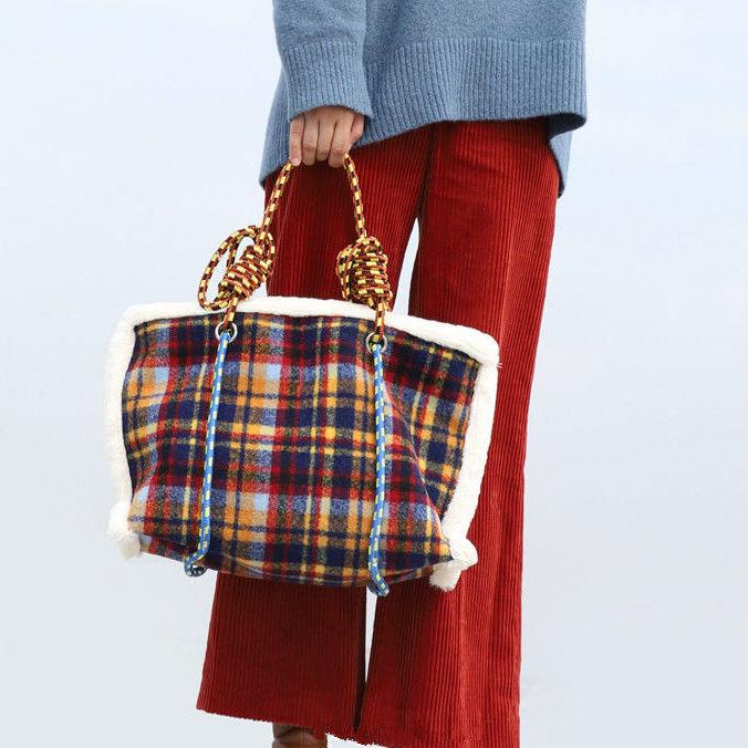 

Женская сумка осень-зима дизайнерская шерстяная винтажная клетчатая повседневная сумка-тоут сумки через плечо сумки на молнии мягкая женская сумка большой вместимости