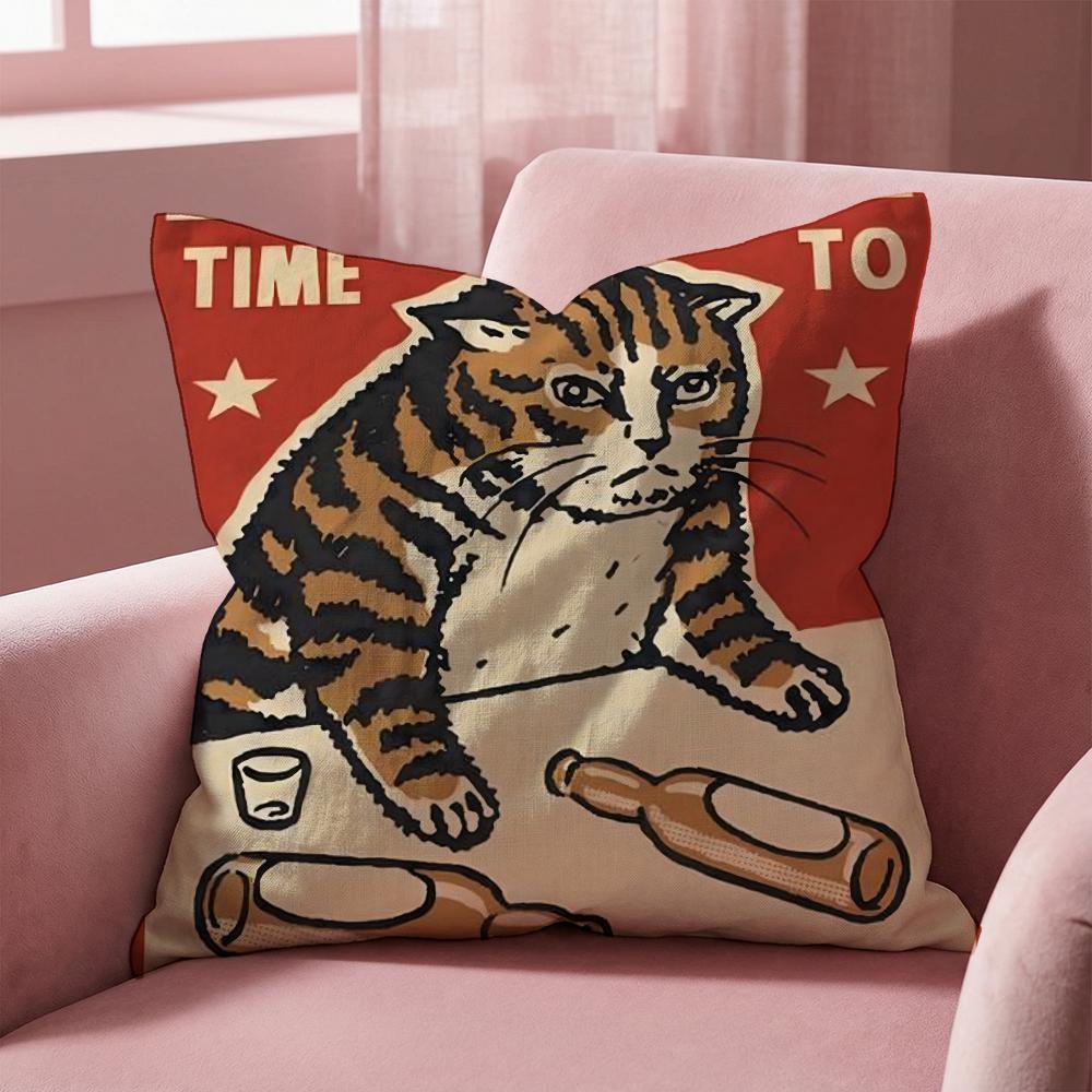 Cheers Drunk Cats Cushion Cover Multi-Scene Pillow Cover for Home & Car - Reversible, Soft & Durable for Daily Use