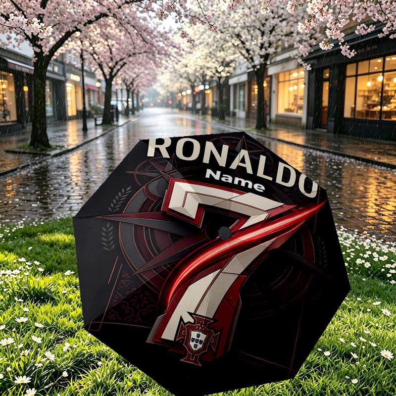 Parapluie Personnalisé Nom Cristiano Ronaldo Imprimé, Ouverture/Fermeture Automatique, Structure Robuste à 8 Baleines, Utilisation Quotidienne Camping Randonnée, Cadeau d'Anniversaire