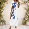 Women Plus Size V Neck Short Sleeve Black Printed Straight Maxi Dress